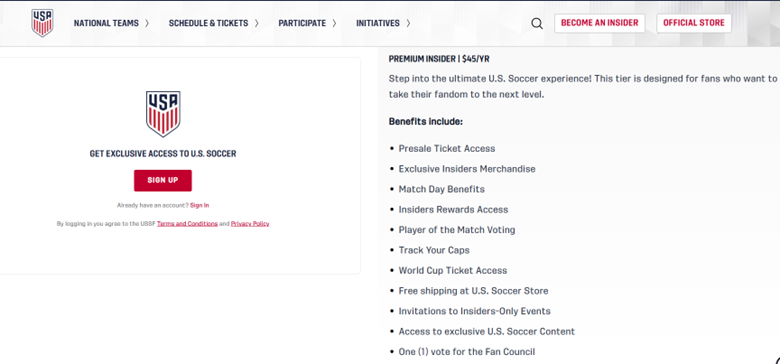 U.S. Soccer Insiders, a fun loyalty program based on how much you spend