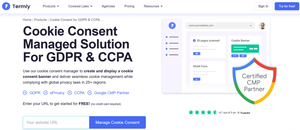 Termly Cookie Consent management